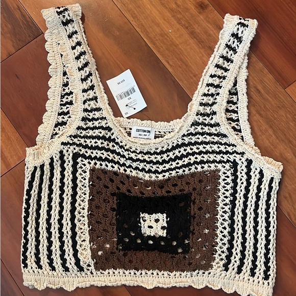Cotton On Crochet Tank Top New with Tags Black Brown - Picture 1 of 1